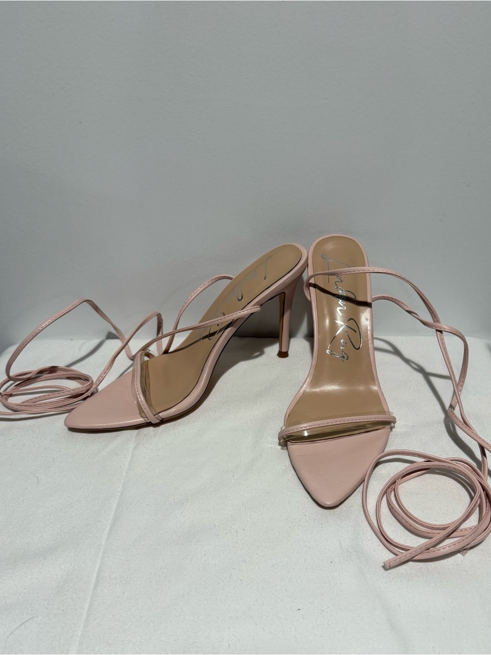 London Rag Lace-Up Pink Stiletto Open Toe Heels